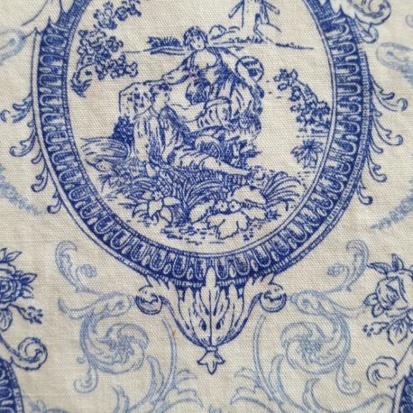 Motif de toile de jouy bleu.