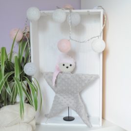 Doudou étoile en minky taupe et rose