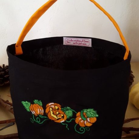 Sac à bonbons en coton pour le ramassage des bonbons d Halloween ! en noir et orange