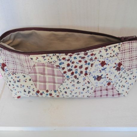 Trousse école tissu patchwork bordeaux