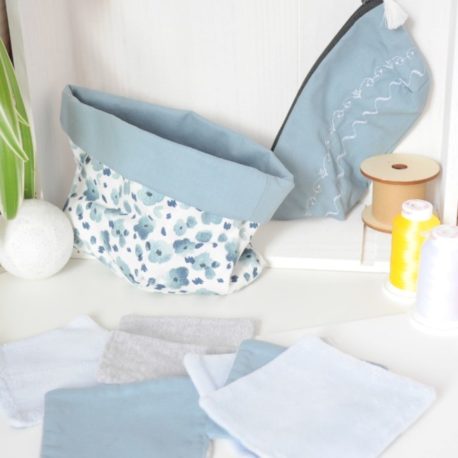 Ensemble set de lingette démaquillante lavable couleur bleue