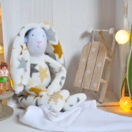 Doudou lapin polaire baby avec son lange de 28 X 28 cm oeko-tex