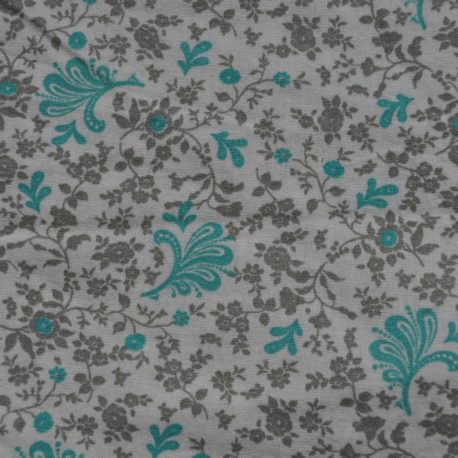 Tissu feuille grise et turquoise