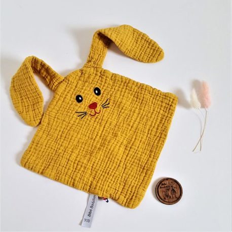 Doudou lange lapin moutarde-BbB