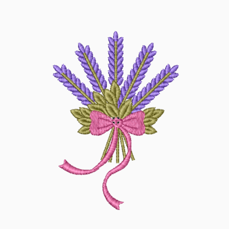 Brins de lavande et d'un nœud rose brodé