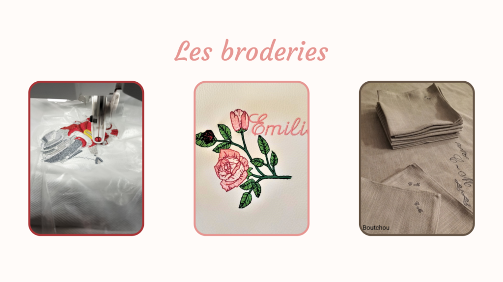 Exemples de broderies réalisées par Bébé Boutchou Exemple de broderies réalisées par Bébé Boutchou sur commandes.