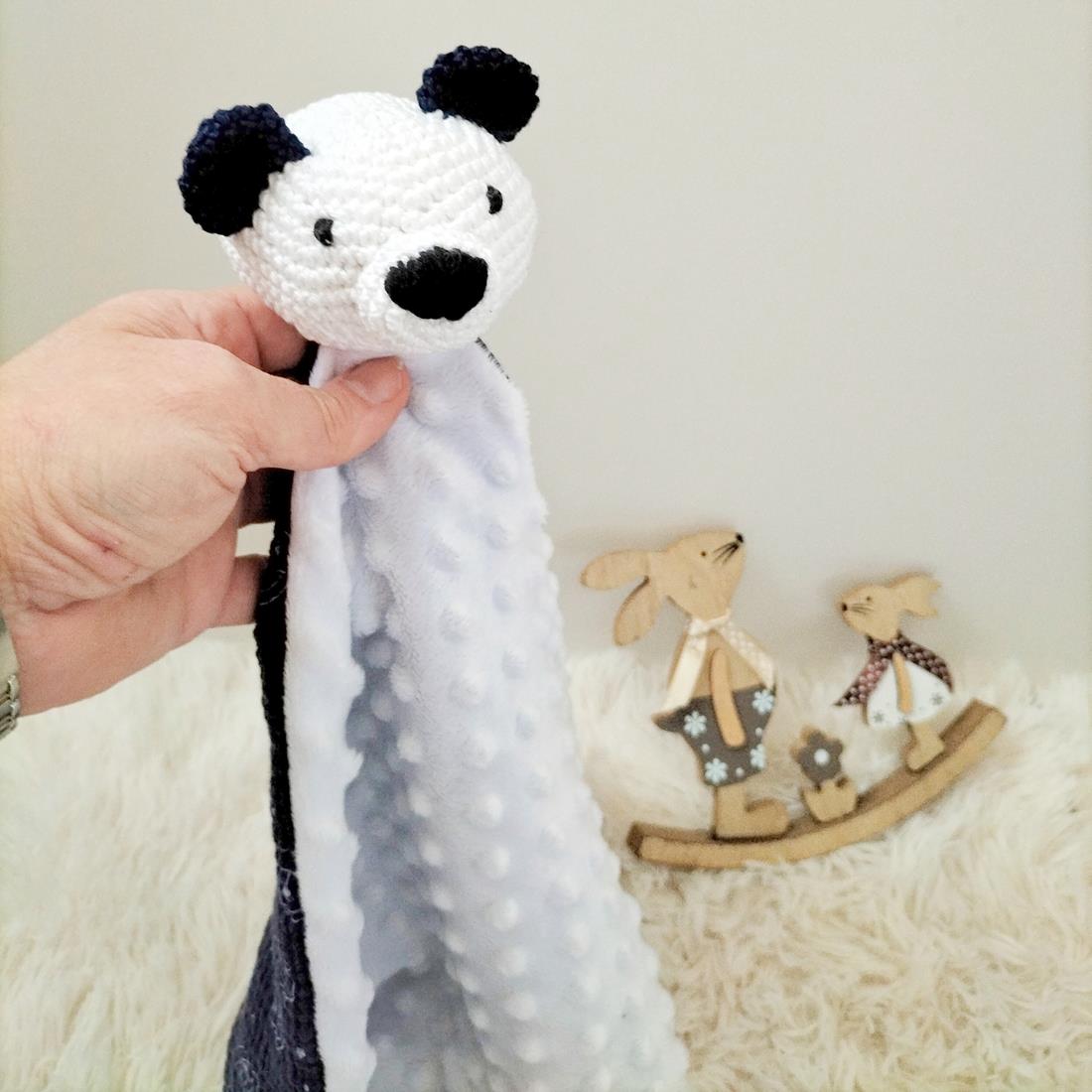 Doudou ours bi matière en crochet et tissu - Bébé Boutchou