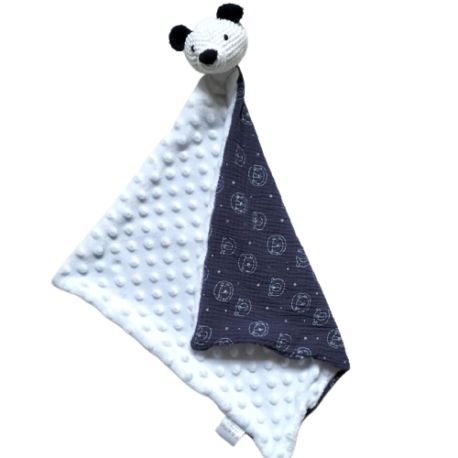 Doudou ours en minky et lange double gaze fantaisie