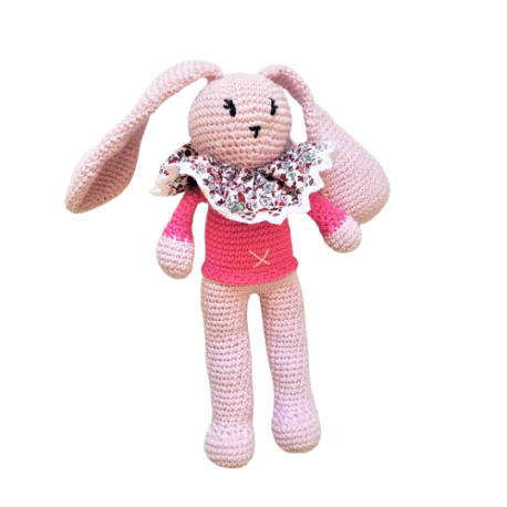 Doudou lapin bicolore en crochet - Bébé boutchou