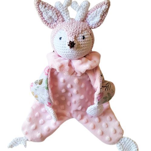 Doudou tête en crochet et corps en tissu