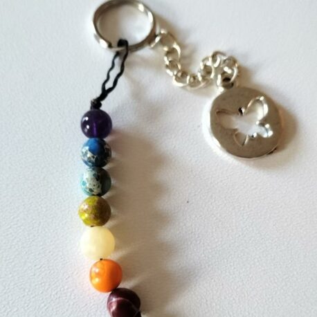 Porte clef aux 7 couleurs des chakras avec son papillon