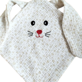 Roro le doudou plat lapin en lange fleuri beige